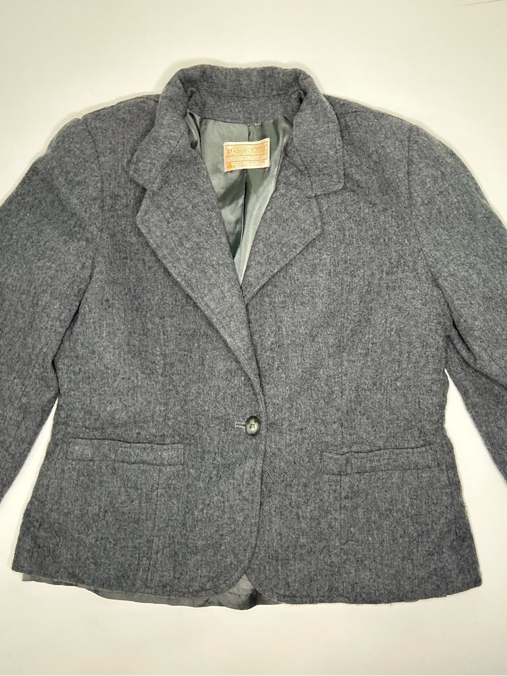 Vintage Pendleton 100% Virgin Wool Gray One Button Blazer